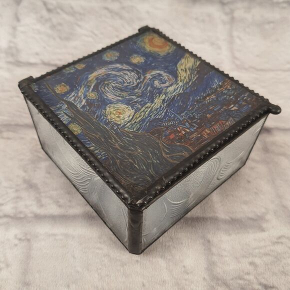 Van Gogh Starry Night Stained Glass Decorative Trinket Box 4x4" Museum Art Decor - Picture 1 of 8